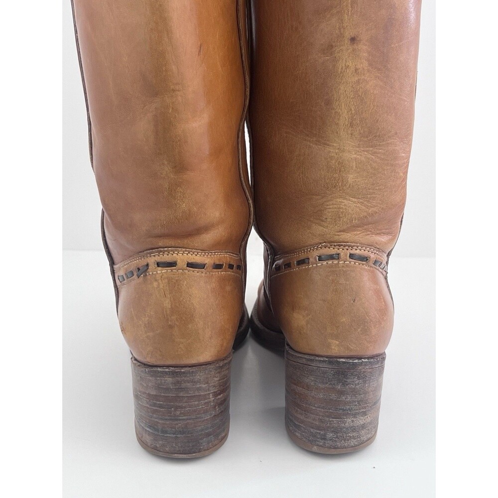 VTG Acme Campus Boots Womens 10 M Tan Cognac Leather Tall Boots Western USA - Picture 15 of 16